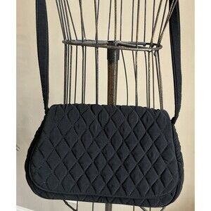 Vera Bradley Black Classic Microfiber Small Crossbody Purse Bag EUC